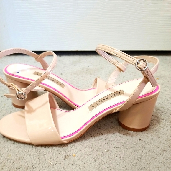 Zara Shoes - Zara Basic Nude laquer  Strap Round Heel Sandals s